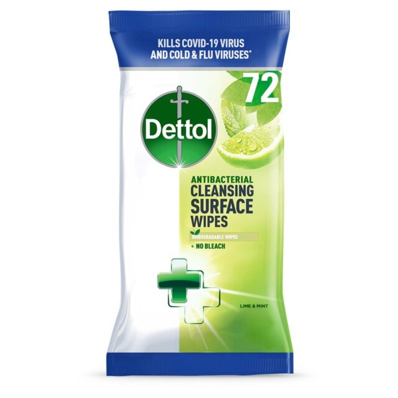 Dettol Antibacterial Biodegradable Lime Multi Surface Cleansing Wipes 72 per pack – Special Offer