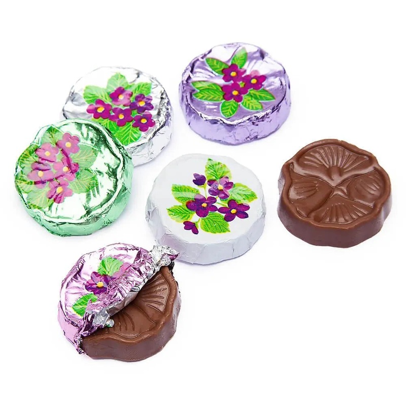 Madelaine Foiled Milk Chocolate Flower Wafers – Violets: 10LB Case