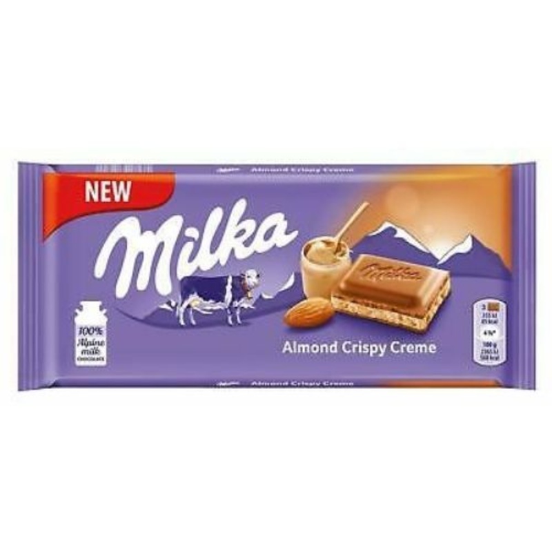 Milka Almond Crispy Creme Milk Chocolate Bar 100g – 24 Pack