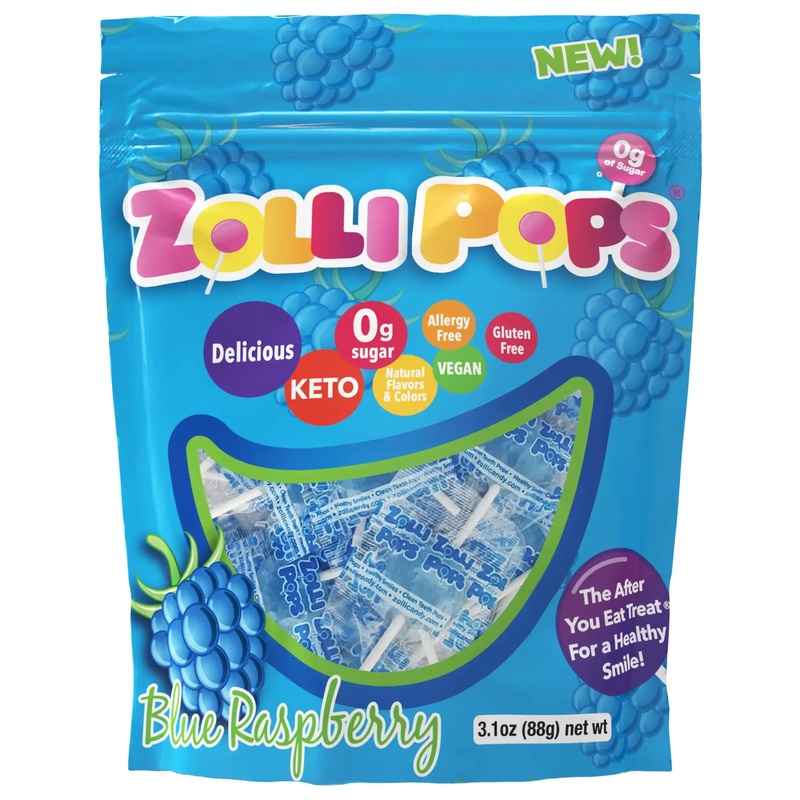 Zollipops Sugar Free Lollipops Blue Raspberry 3.1oz Bag