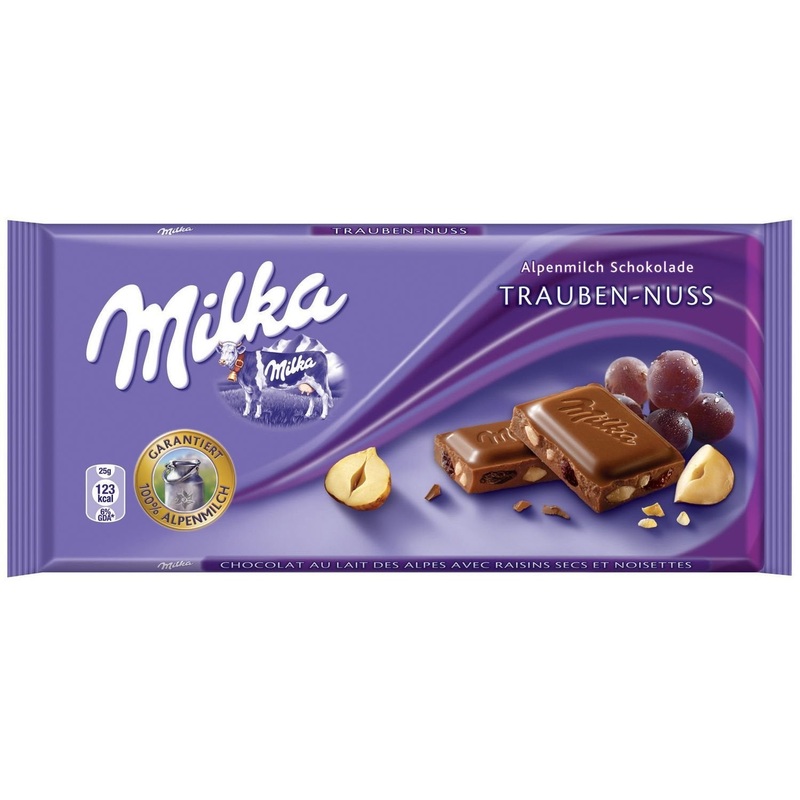 Milka Milk Chocolate with Raisins and Hazelnuts, 100g