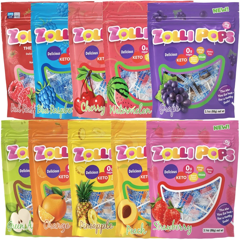 Zollipops Sugar Free Lollipops Pack 3.1oz Bags – 10 Flavors