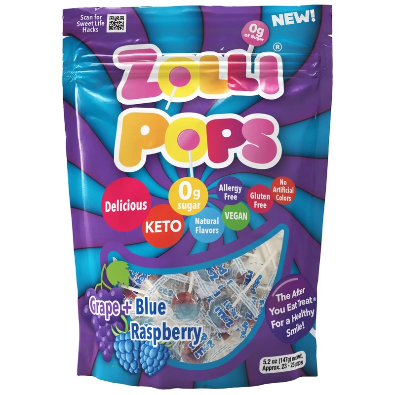 Zollipops  Sugar Free Lollipops Grape & Blue Raspberry Swirl 5.2oz