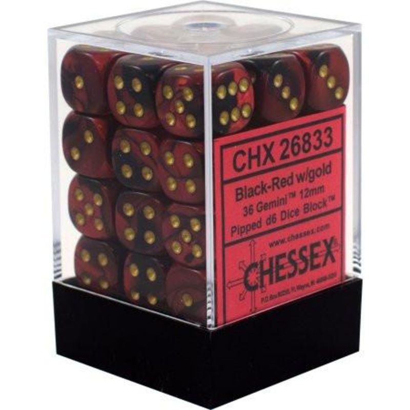 Gemini Black-Red/gold 12mm D6 Dice Block (36 Dice)