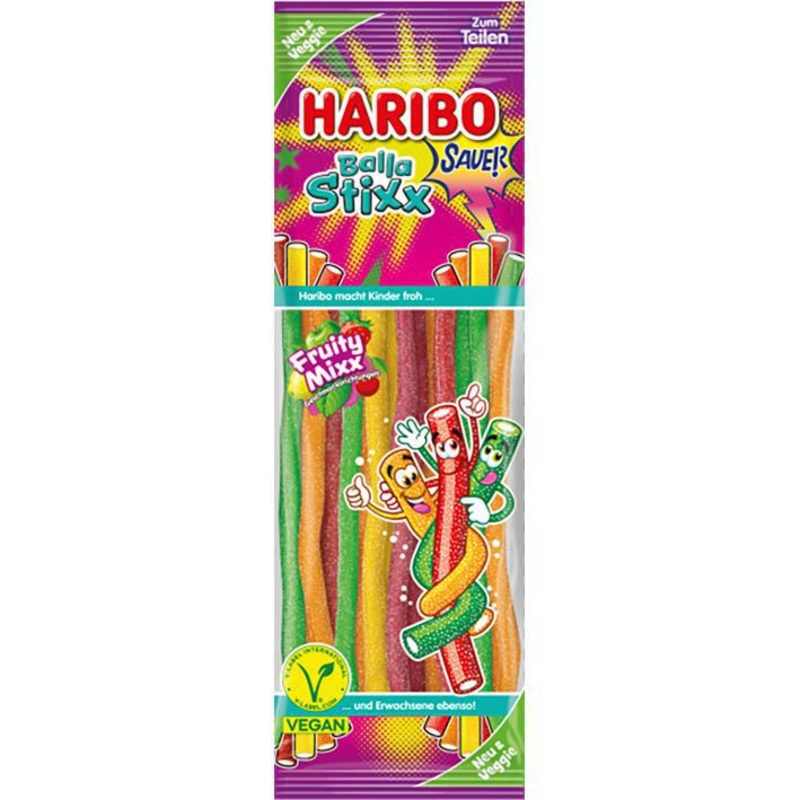 German Haribo Balla Stixx  Sauer Fruity Mix  Veggie
