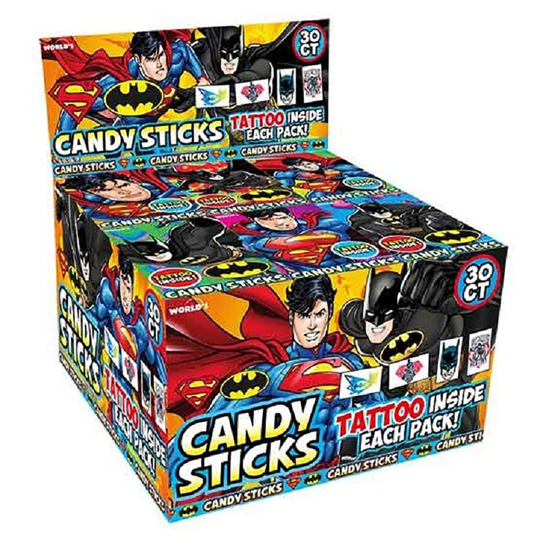 World’s Batman & Superman Stick with Tattoo | 30ct, Box