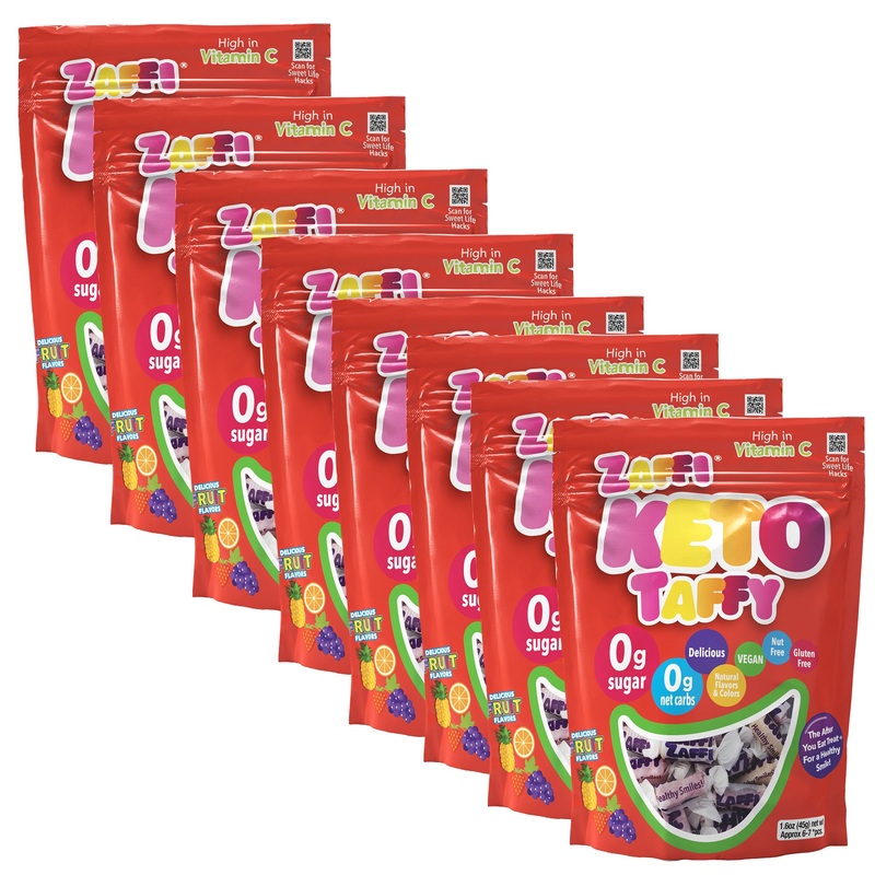 Zolli Zaffi Sugar Free KETO Taffy Assorted Fruit 8 – 1.6 oz. Pouches