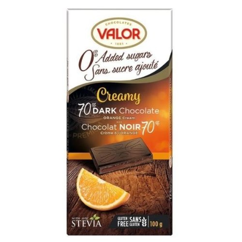 Valor No Sugar Added 70% Creamy Dark Chocolate with Orange Cream 100g