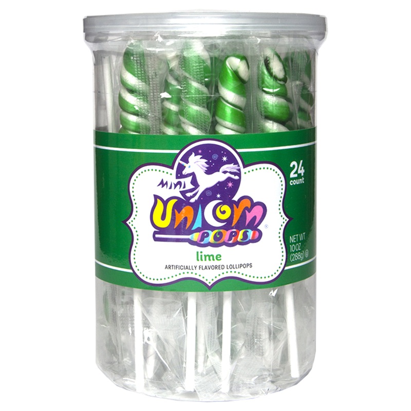 Mini Unicorn Pops  Lime Green  24 Count Tub