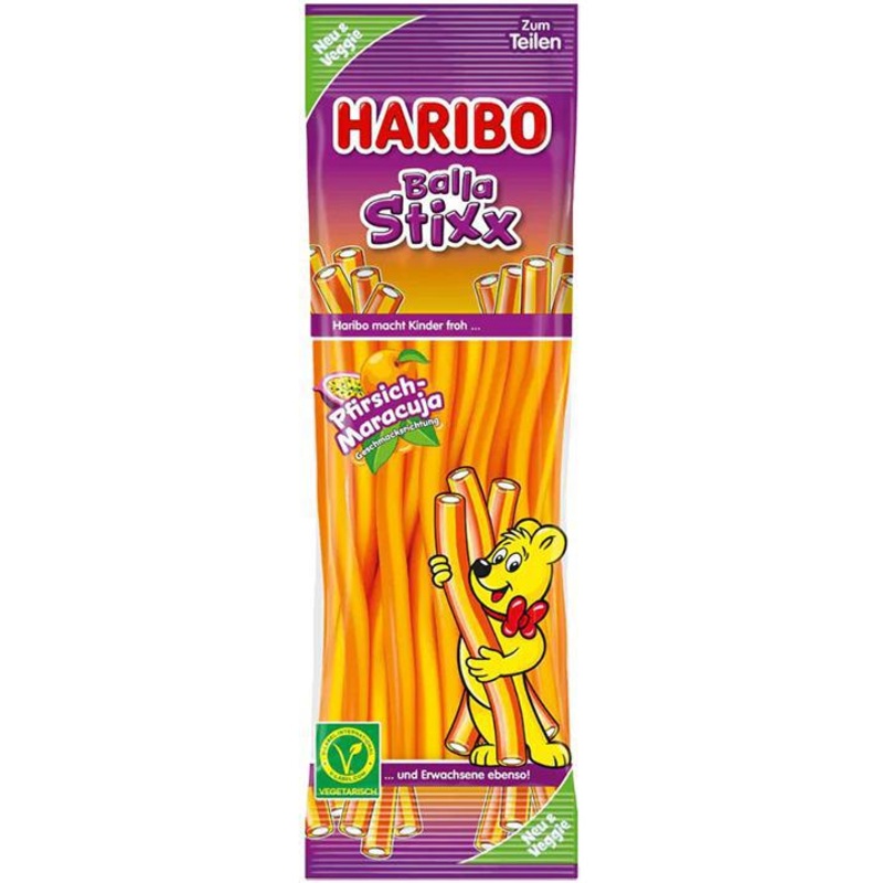 German Haribo Balla Stixx  Pfirsch-Maracuja (Peach-Passion Fruit)  Veggie