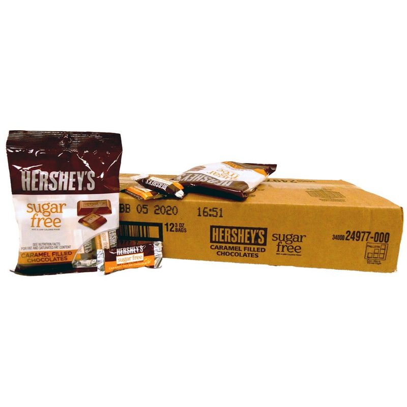 Hershey’s Sugar Free Chocolate Caramel 3oz Bag or 12 Count Box 3oz Bag