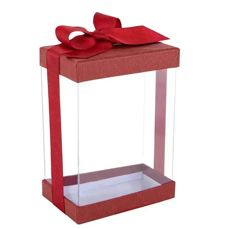 Clear Maroon 7X5X3″ Gift Boxes 6 Pack Bakery Boxes With Base Lid & Ribbon