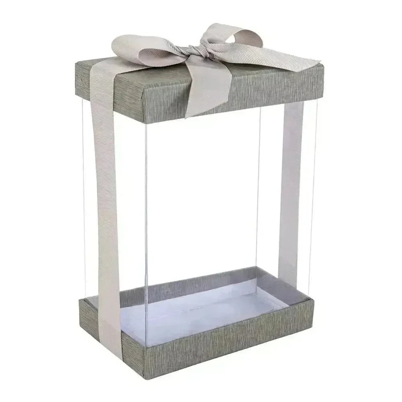 Clear Gift Boxes 6 Pack Bakery Boxes Gray 7X5X3″ With Base Lid & Ribbon