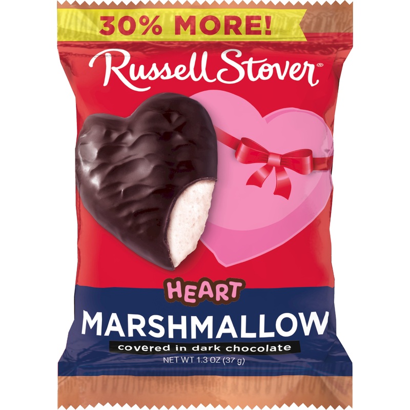 Valentine Russell Stover 1.3oz Heart Dark Chocolate Marshmallow 1.3oz Heart