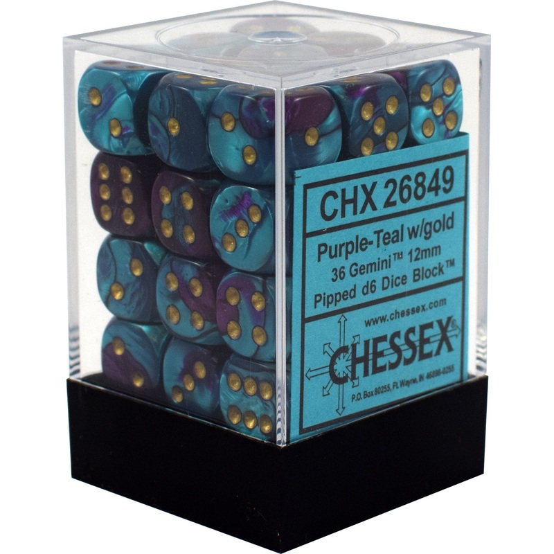 Gemini Purple-Teal/gold 12mm D6 Dice Block (36 Dice)