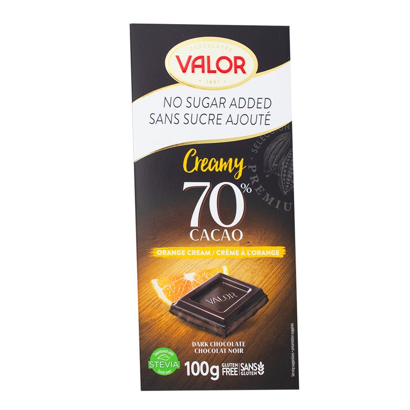 Valor Creamy Dark Chocolate Orange Cream No Sugar Added -100 g