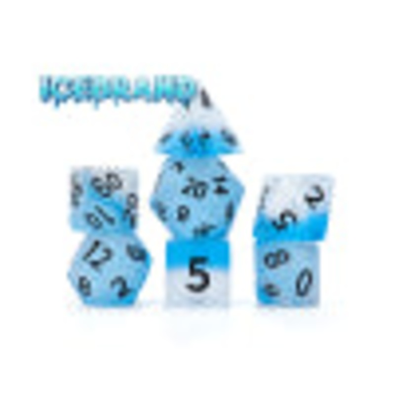 Sea Glass Dice – “Icebrand” – Iceberg White & Cold Damage Blue – 7pc Set