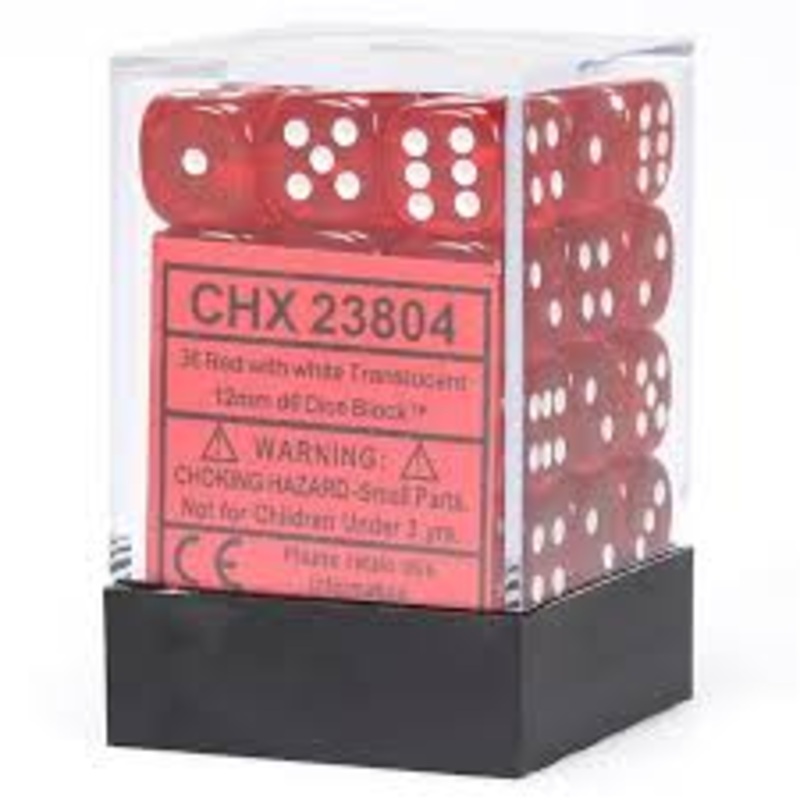 Translucent 12mm Dice Block Red/white (36 Dice)