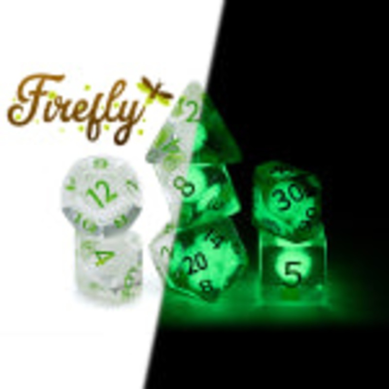 Radiant Dice (Glow in the Dark) – “Firefly” – Clear w/ Firefly Inside – 7pc Set
