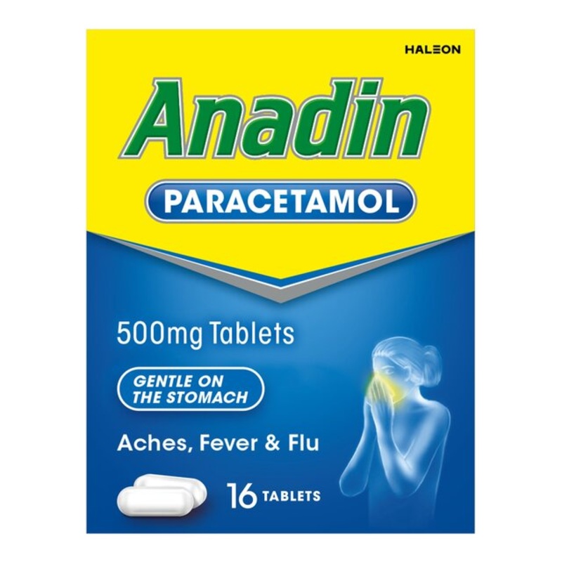 Anadin Paracetamol Pain Relief for Headaches Cold & Flu Tablets 16 per pack