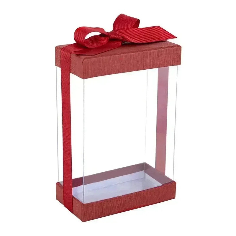 Plastic Gift Boxes With Base Lid & Ribbon Maroon 7.5X5X2.5″ 6 Pack Bakery Boxes