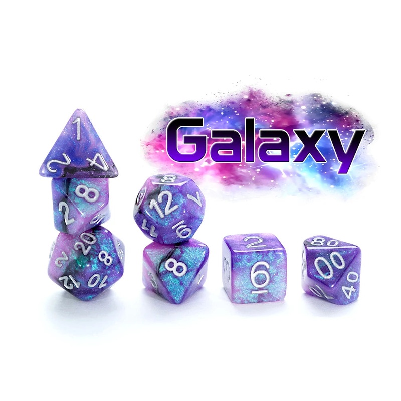 Aether Dice – “Galaxy” – Purple, Black and Nebula Sparkle – 11pc Set
