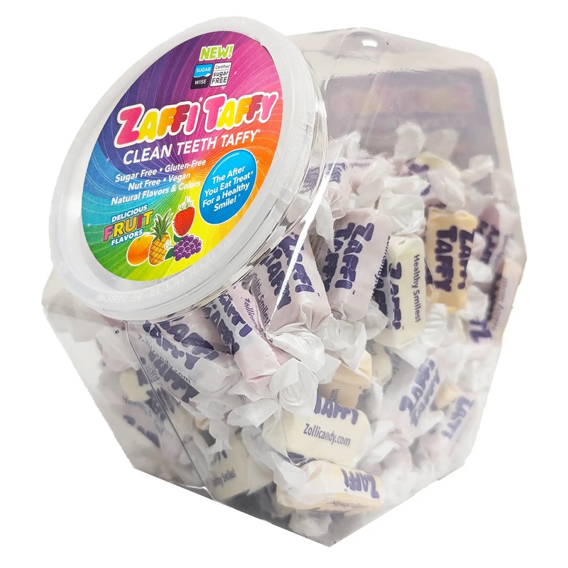 Zaffi Sugar Free Taffy Fruit Assortment 32oz Hex Shape Jar