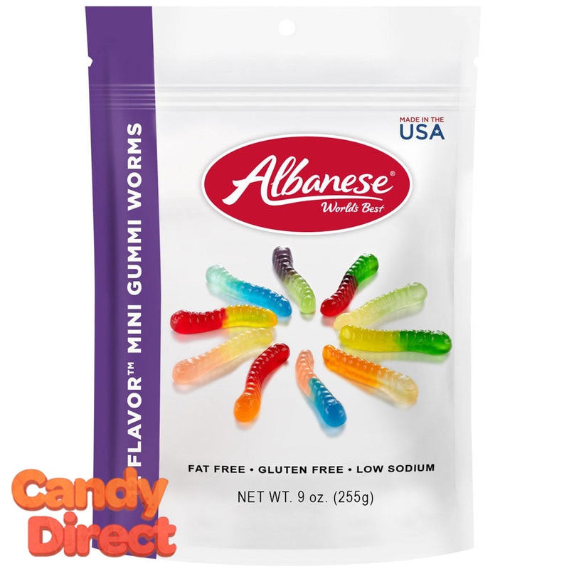 12-Flavor Gummy Mini Worms 9oz – 6ct Peg Bags
