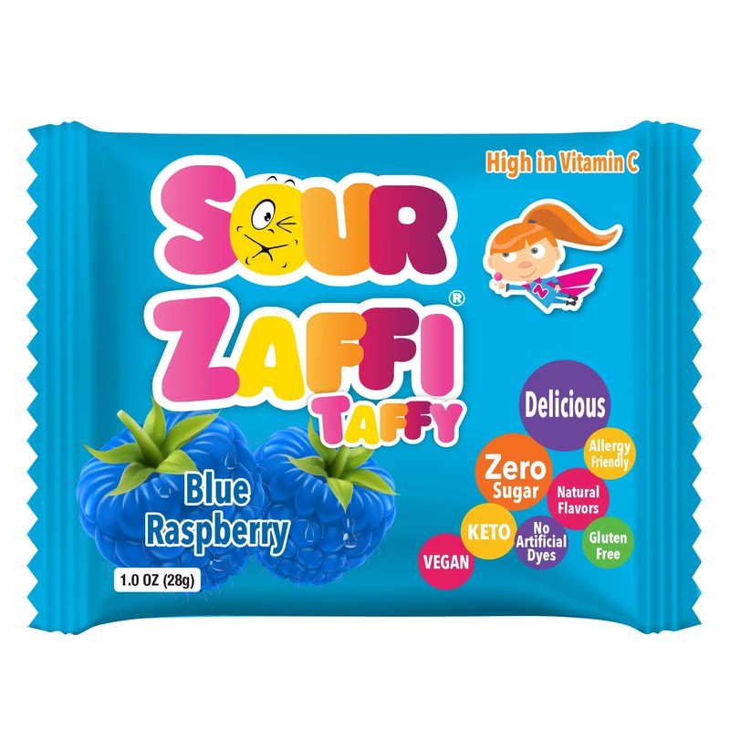 Zolli Zaffi Sugar Free Sour Taffy Blue Raspberry 1oz Bars 5 pack