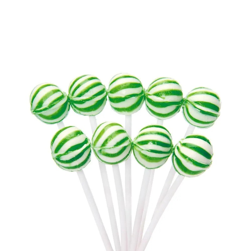 YumJunkie Sassy Spheres Lime Green Striped Ball Lollipops – Petite: 400-Piece Bag