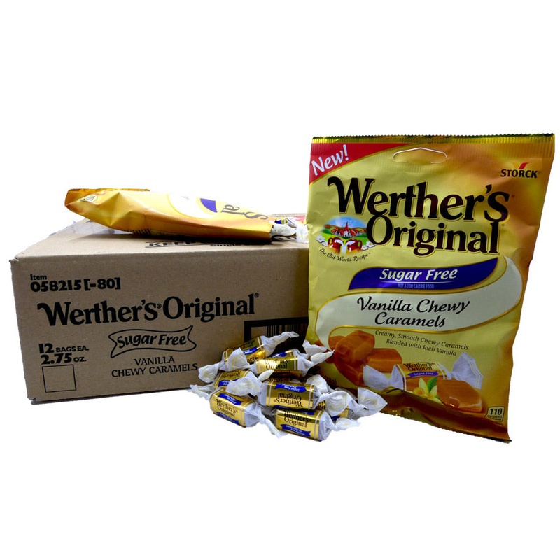 Werther’s Original Sugar Free Chewy Caramel Vanilla 2.75 oz Bag or 12 Count Box 2.75oz Bag